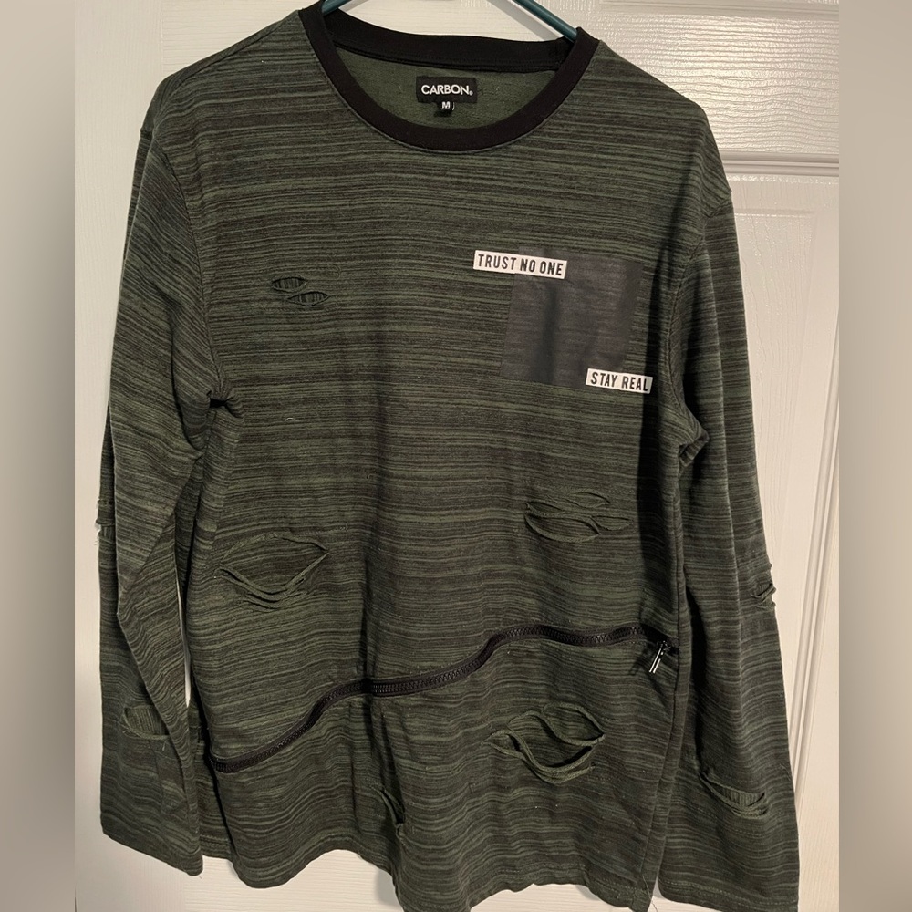 USED - Carbon Men’s Distressed Zip Long Sleeve Shirt